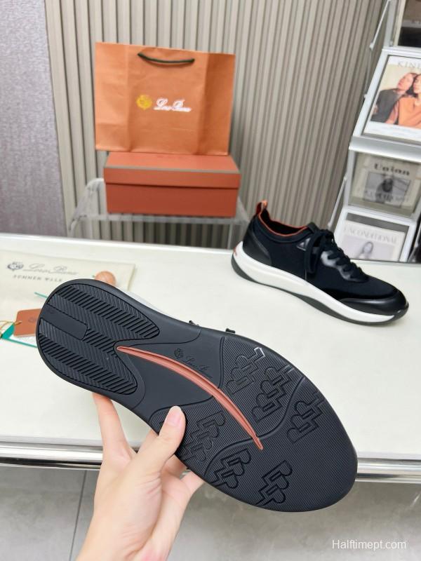 2024 Men Le Parmentier Black Leather Mesh Casual Sneakers