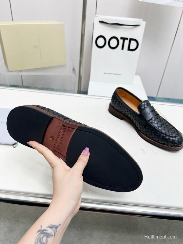 2024 Men Brunello Cucinelli Black Leather Loafers MJ00500