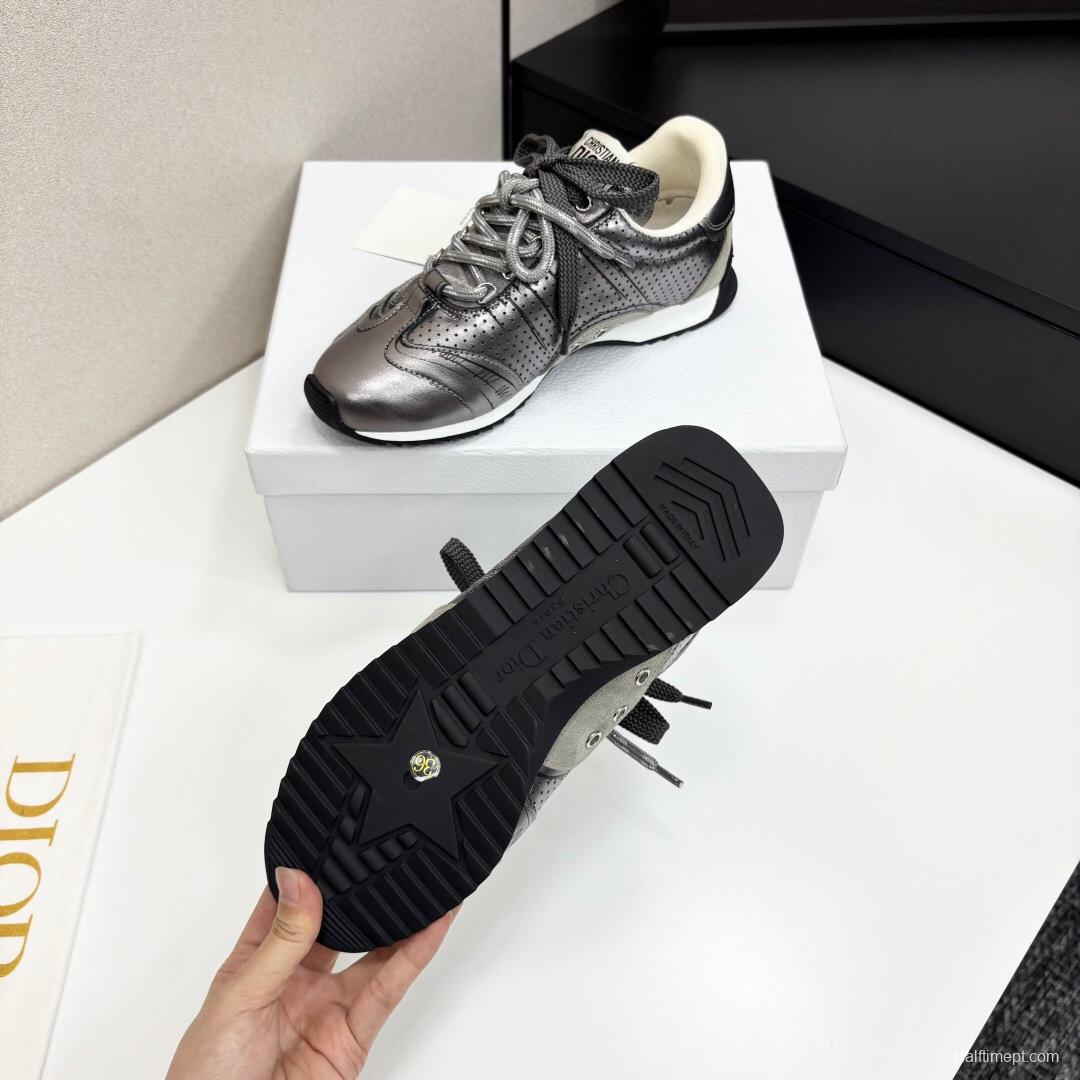 2025 Women Dior Black Grey Leather Mesh Sneakers LY00300