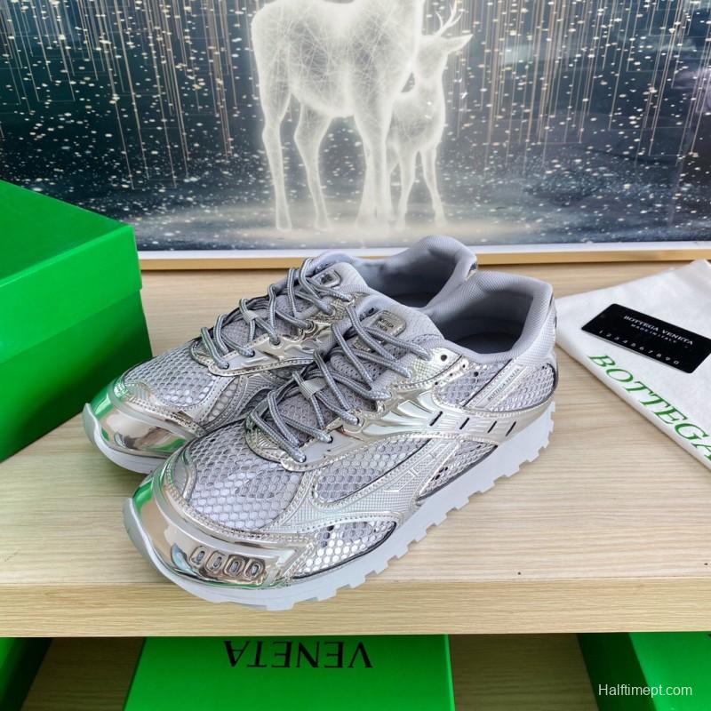 2025 Unisex Bottega Veneta Silver Grey Mesh TPU Runner Sneakers LY00310