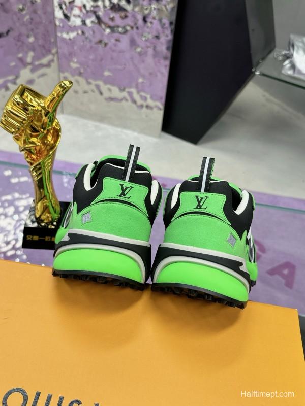 2025 Men Louis Vuitton Green Black White Mesh Leather Sneakers MJ00420