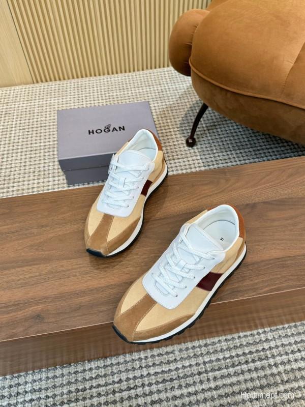2025 Men HOGAN Beige White Burgundy Suede Leather Sneakers