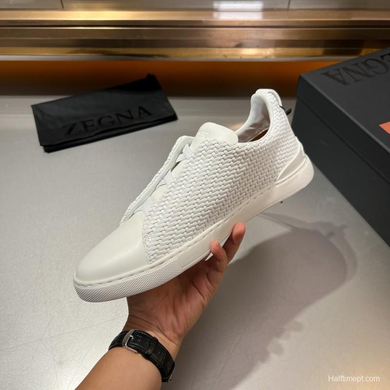 2024 Men Ermenegildo Zegna White Leather PELLETESSUTA Sneakers MJ00280
