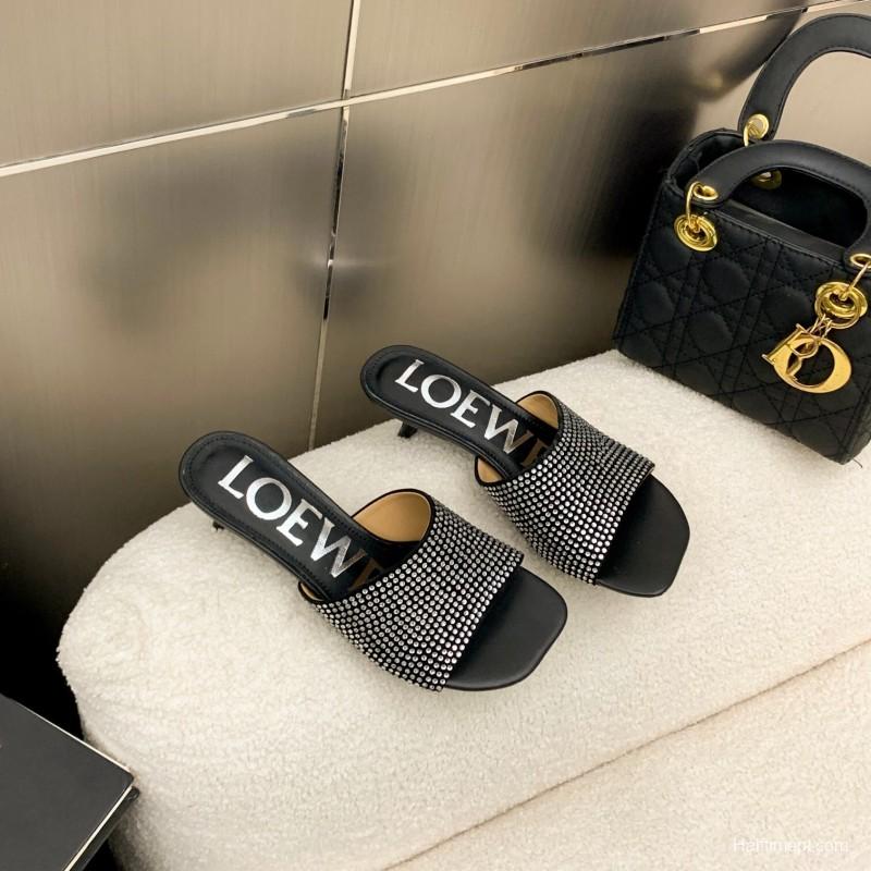 2025 Women Loewe Black Sheep Suede Sandals