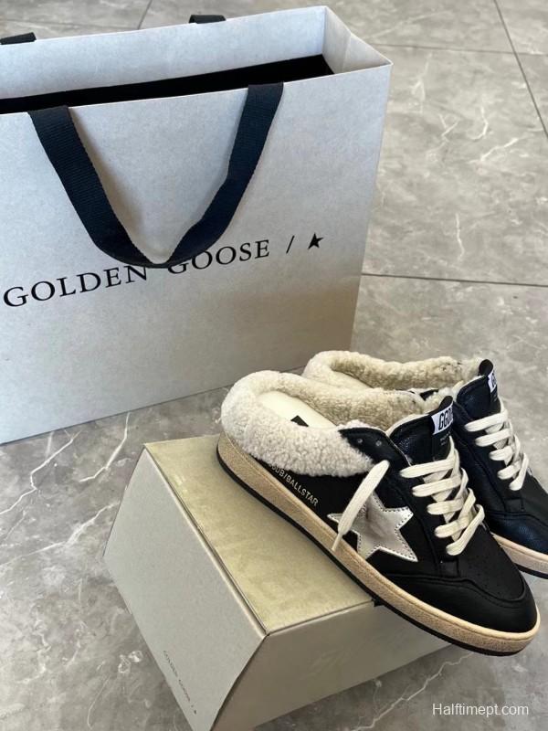 2024 GGDB Black White Leather Shearling Slippers MJ00280