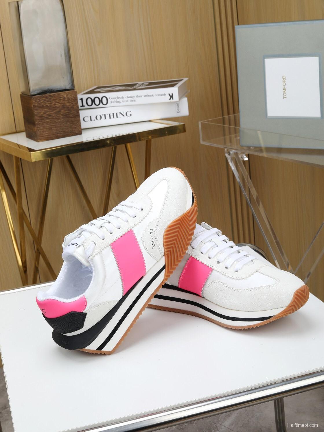2025 Unisex TOM FORD White Pink Black Leather Suede Sneakers LY00360(F)/LY00370(M)