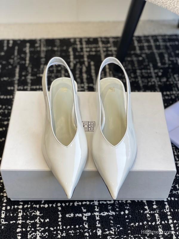 2025 Women Toteme White Patent Leather Slingback Pointed Toe Pumps