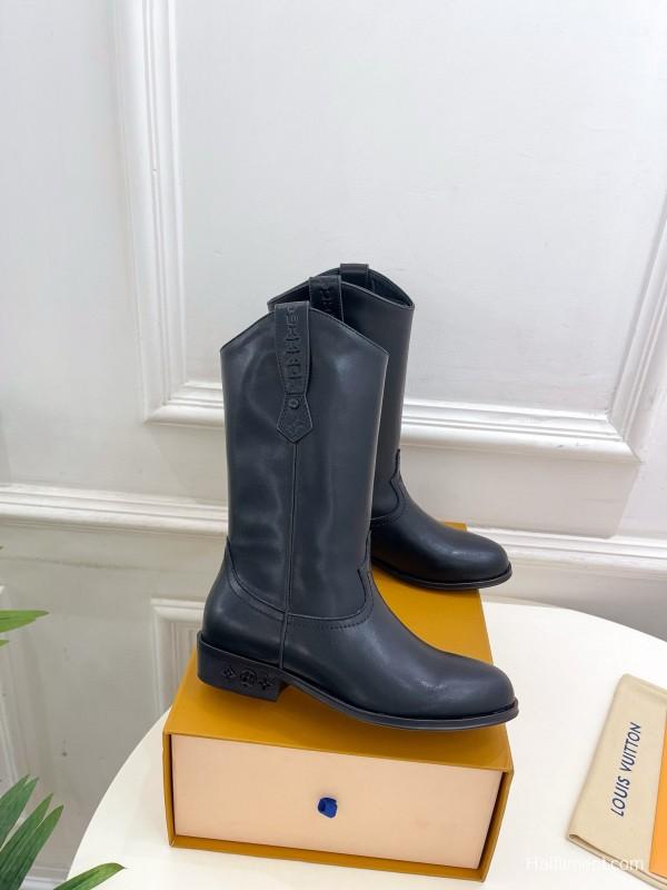 2024 Women Louis Vuitton Black Leather Boots MJ00440