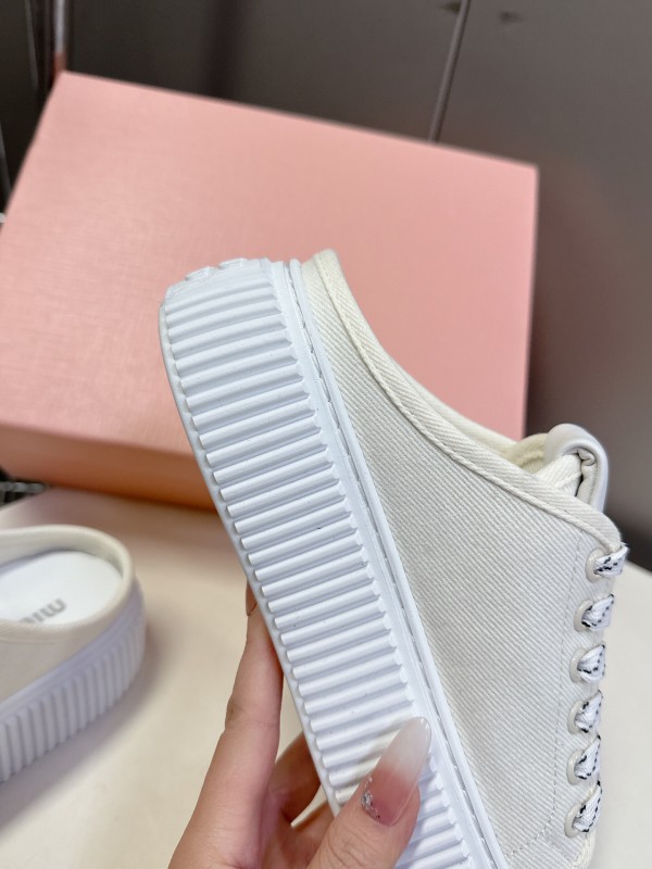 2025 Women Miu Miu White Canvas Sneakers