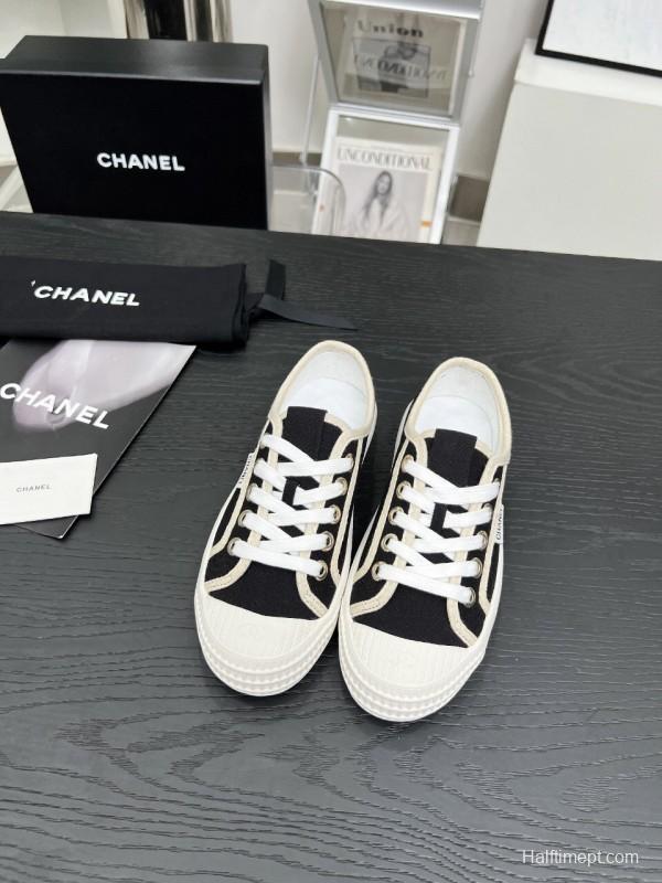 2025 Women Chanel Black Canvas Sneakers LY00230