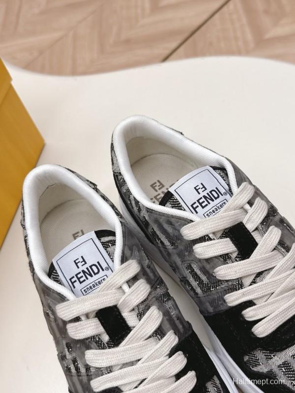 2025 Women Fendi Black Grey Leather Suede Sneakers LY00340