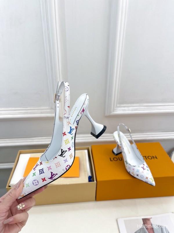 2025 Women Louis Vuitton White Multicolor Leather Heels KFY00280