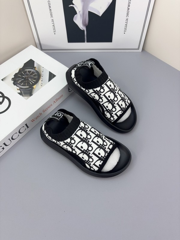 2025 Kids Dior Black White Fabric Sandals