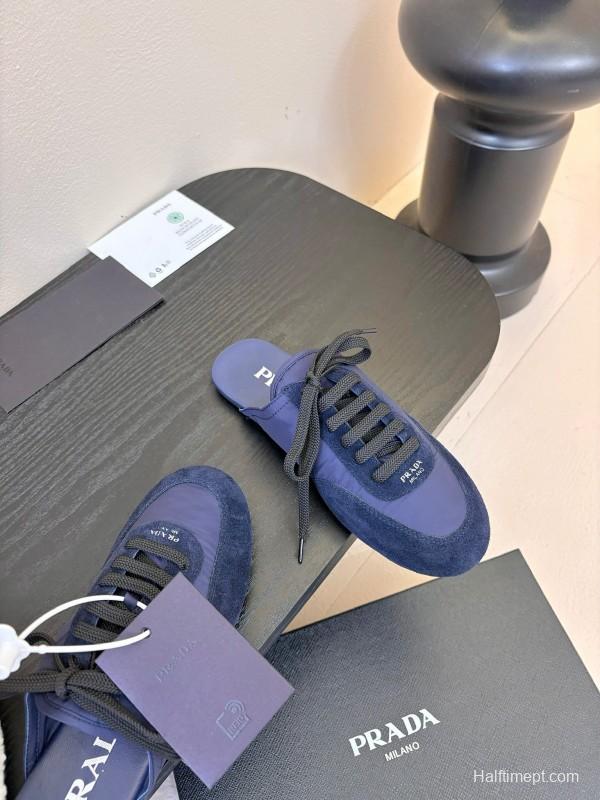 2025 Women Prada Blue Suede Fabric Casual Shoes