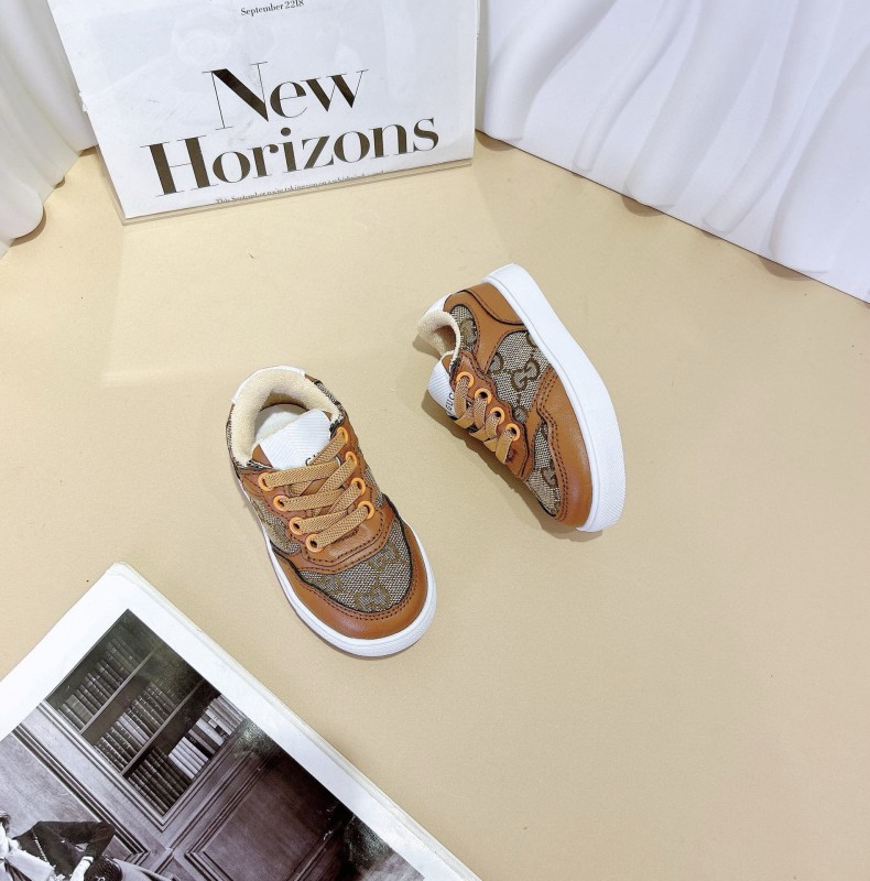 2024 Kids GG Brown Tan Leather Sneakers