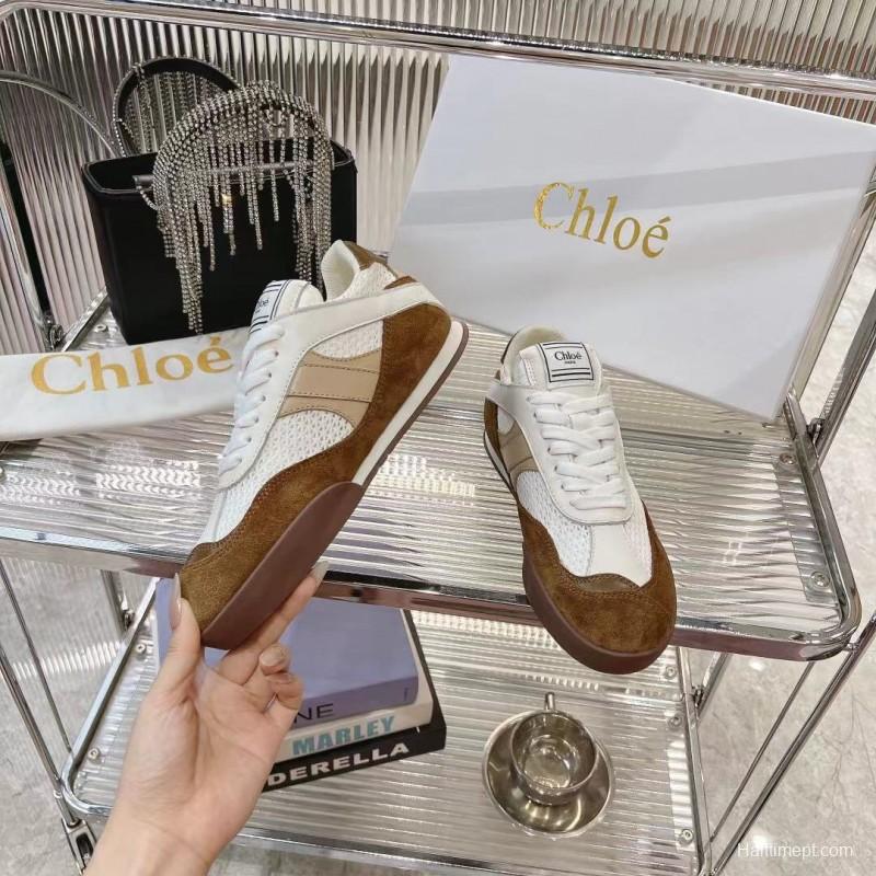 2025 Women Chloé White Brown Suede Leather Sneakers LY00280