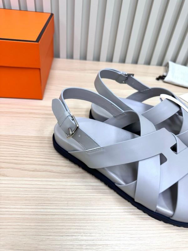 2025 Women Hermès Grey Leather Sandals LY00270