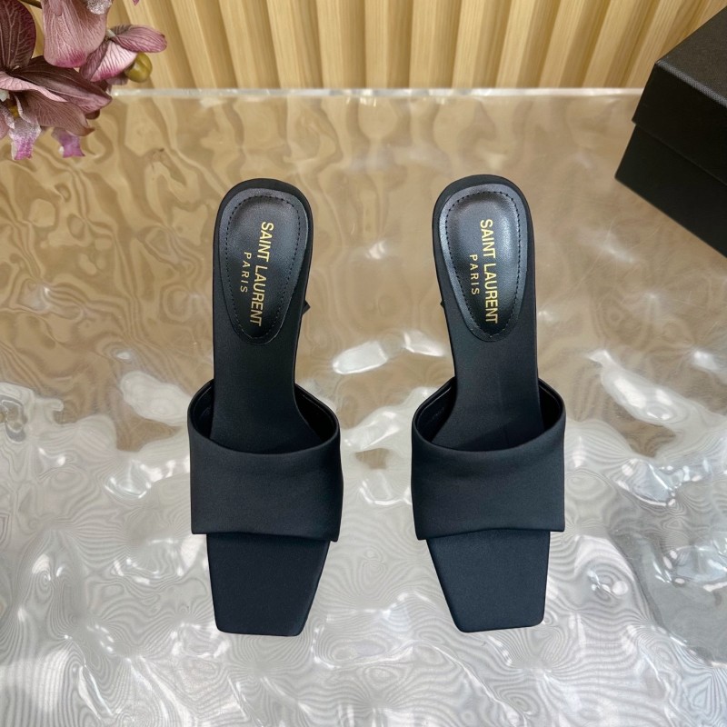 2025 Women Yves Saint Laurent Black Silk Heels KFY00280