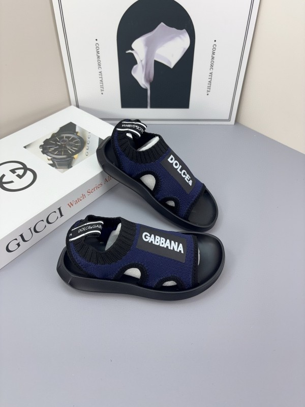 2025 Kids Dolce & Gabbana Pink Black White Knit Sandals