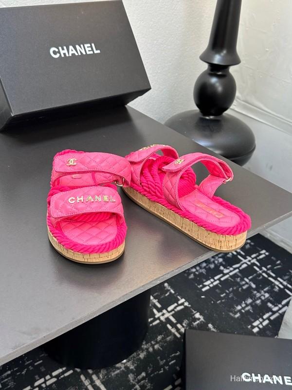 2025 Slippers Chanel Pink Quilted Fabric Espadrille LY00250