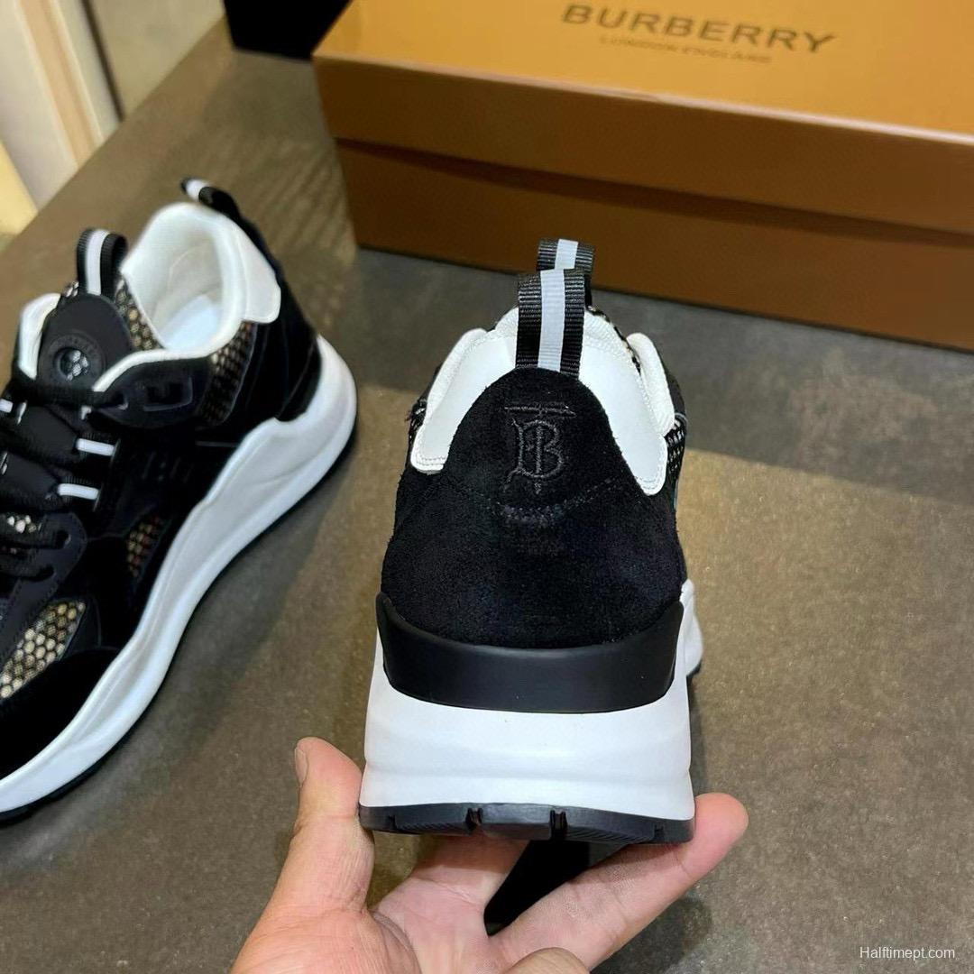 2025 Unisex Burberry Black White Suede Leather Cotton Sneakers Vintage MJ00380