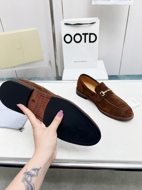 2024 Men Brunello Cucinelli Brown Suede Leather Loafers MJ00480