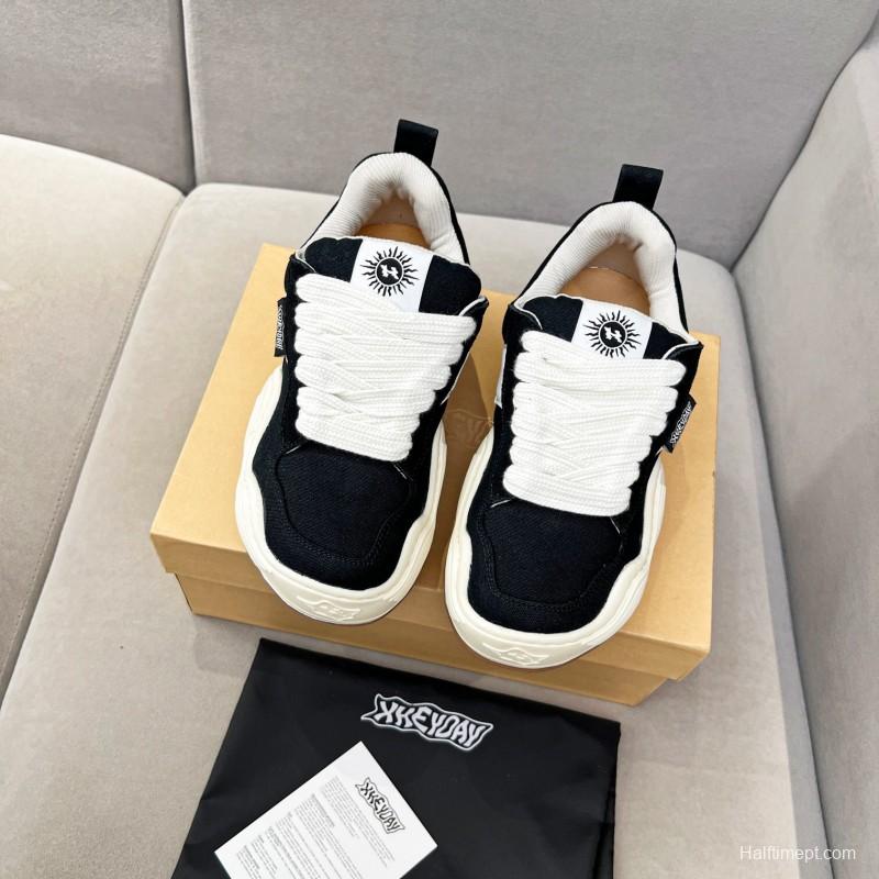 2025 Unisex HEYDAY Black White Canvas Suede Wave Pattern Sneakers KFY00260