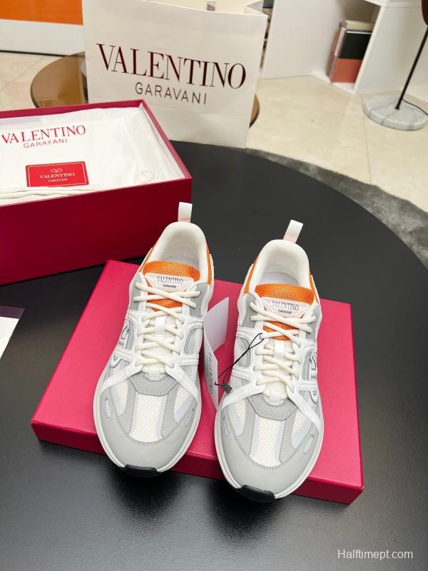 2025 Unisex Valentino White Orange Grey Mesh Fabric Sneakers Vlogo Welding LY00410