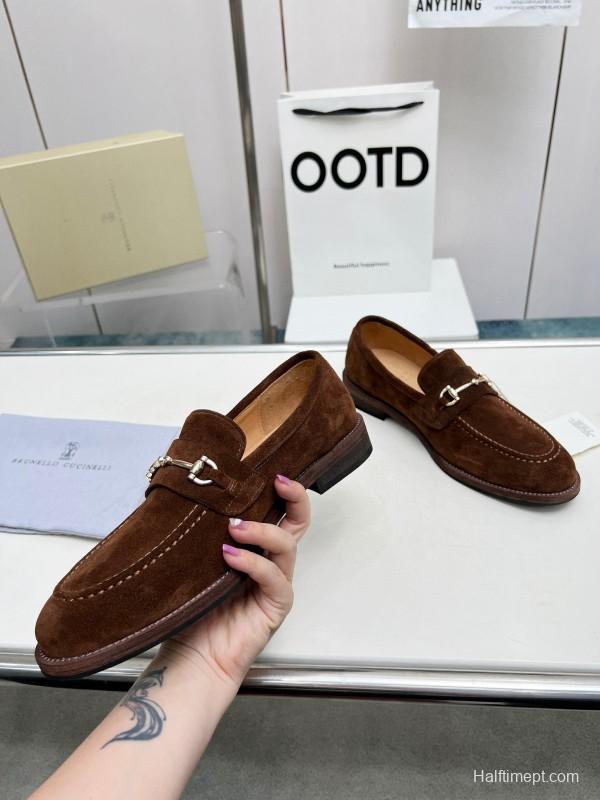 2024 Men Brunello Cucinelli Brown Suede Leather Loafers MJ00480