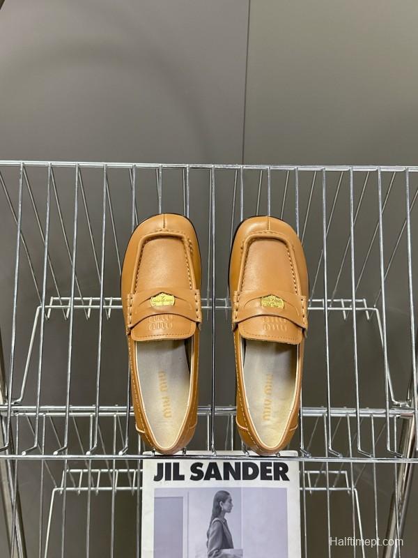 2025 Women Miu Miu Brown Leather Loafers