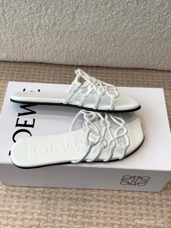 2025 Loewe White Leather Slippers
