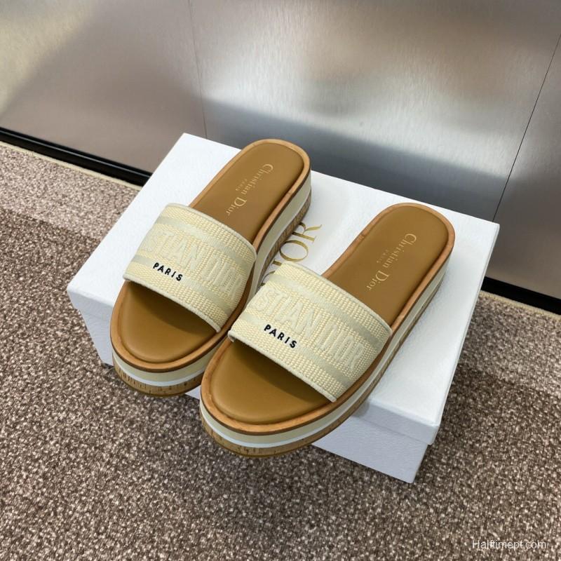 2025 Slippers Dior Beige Canvas Slippers