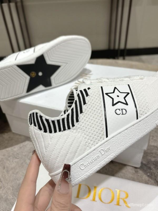 2025 Women Dior White Knit Leather Sneakers Star Logo KFY00330