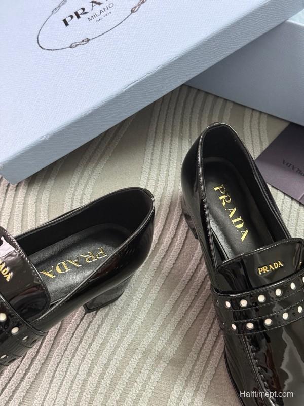 2025 Women Prada Black Patent Leather Mary Jane Loafer