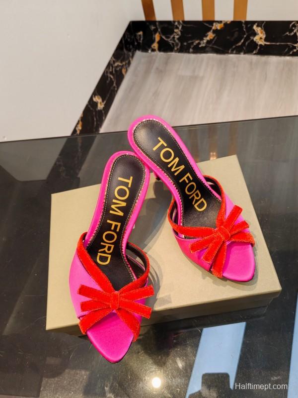 2025 Women TOM FORD Pink Red Silk Velvet High Heel Mules KFY00290