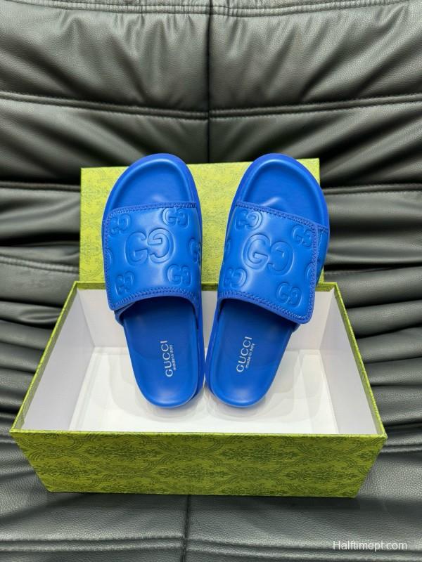 2024 Slippers Gucci Blue Leather Slippers MJ00200