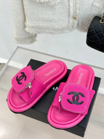 2025 Slippers Chanel Pink Fabric Slippers