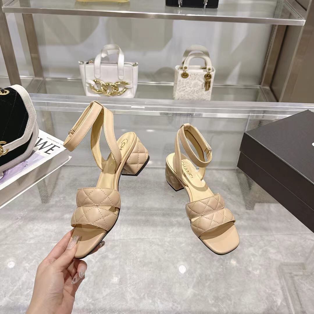 2025 Women Chanel Beige Leather Sandals LY00280