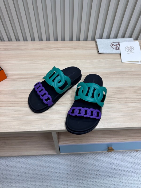 2025 Slippers Hermès Green Purple Rubber Casual LY00360