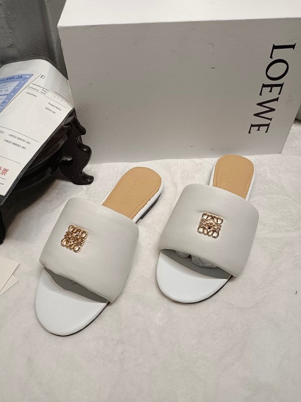 2025 Women Loewe White Leather Slippers LY00260