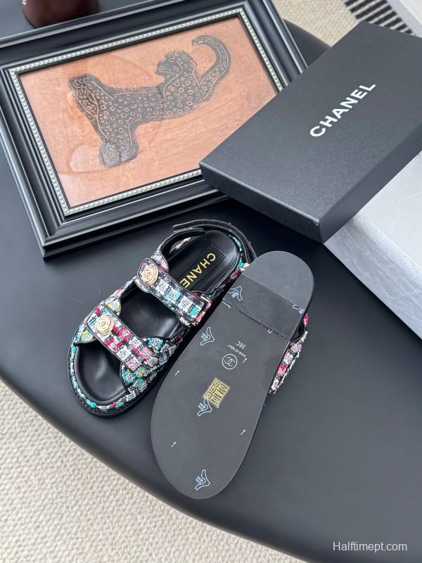 2025 Women Chanel Multicolor Fabric Sandals LY00320