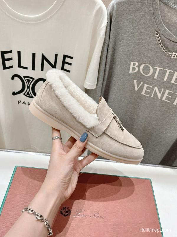 2024 Women LP Beige Suede Shearling Loafers