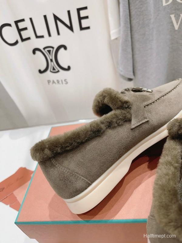 2024 Women LP Gray Suede Shearling Loafers MJ00300