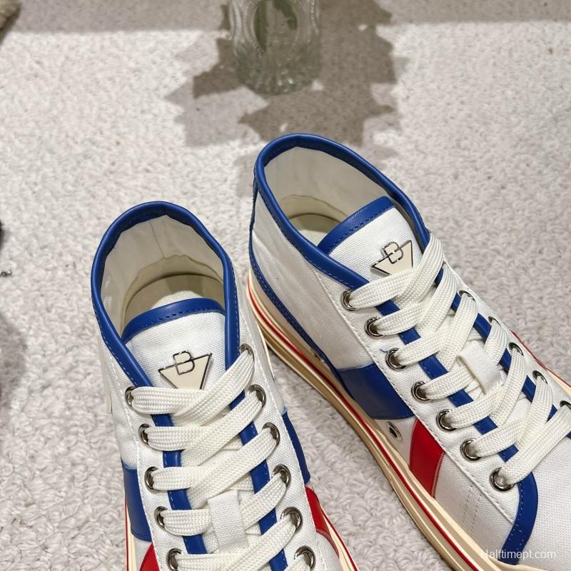 2025 Unisex Bottega Veneta White Blue Red Canvas Lambskin Sneakers Hand Painted LY00