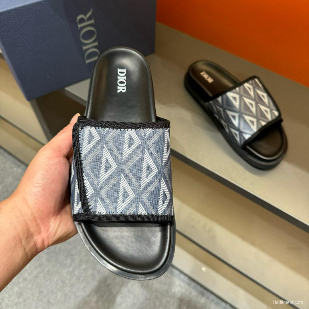 2024 Dior Black Gray Canvas Slippers MJ00180