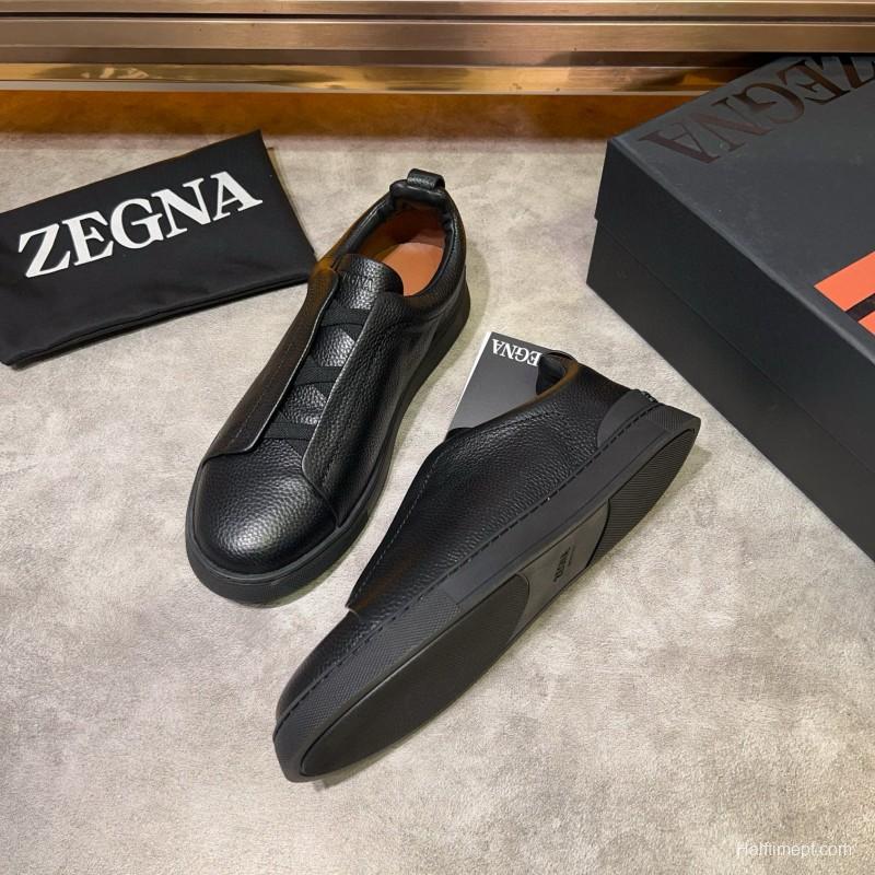 2024 Men Ermenegildo Zegna Black Calf Leather Sneakers MJ00280