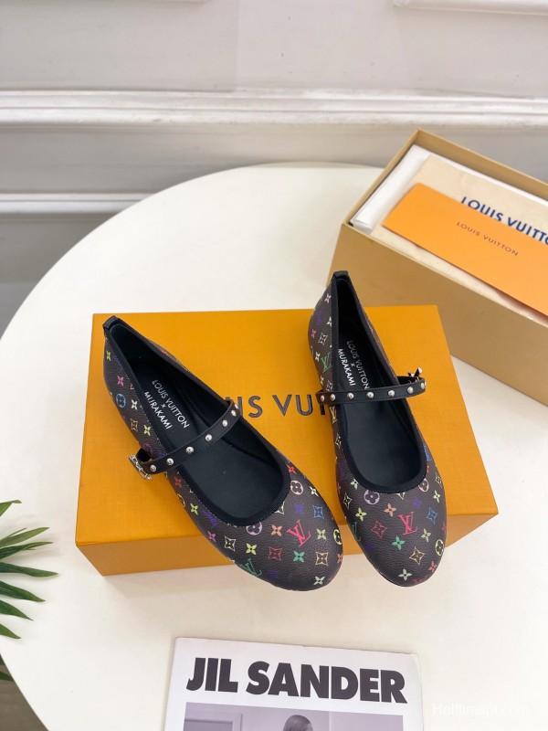 2025 Women Louis Vuitton Multicolor Leather Ballet Flats KFY00300