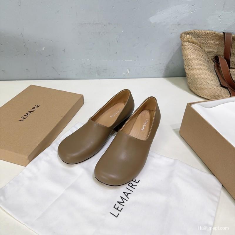 2025 Women LEMAIRE Brown Leather Block Heel Shoes