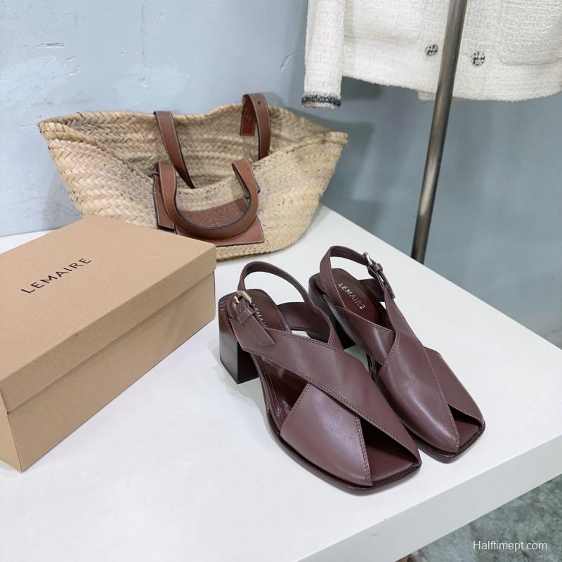 2025 Women Lemaire Brown Leather Heeled Sandals