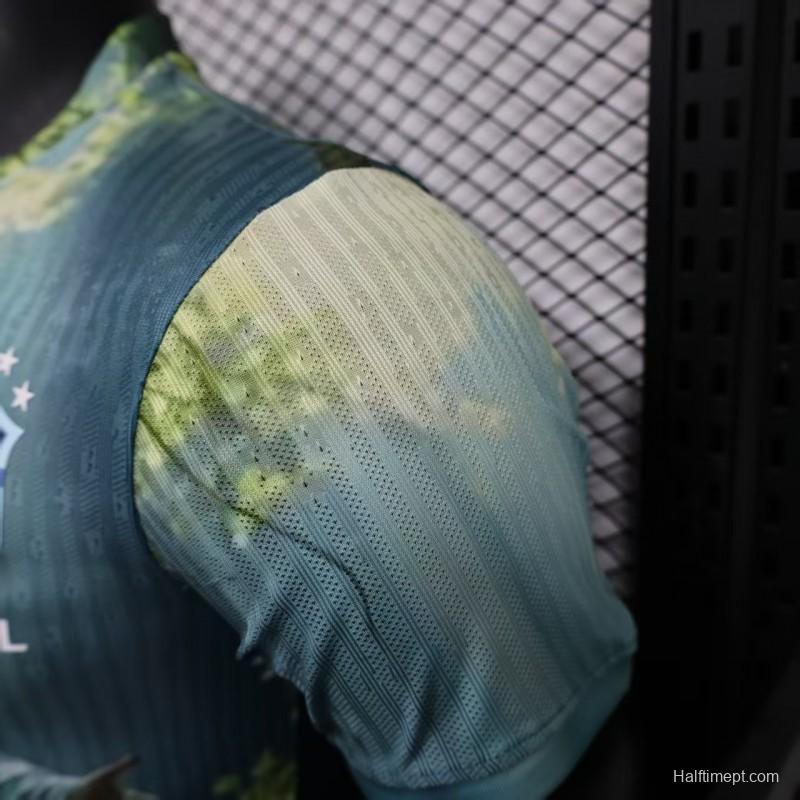 Player Version 2025 Brazil Light Blue with Jesus Christ Religious Artwork Jersey